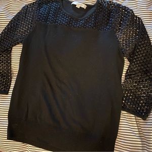 Ann Taylor LOFT black soft cotton sweater with see through details